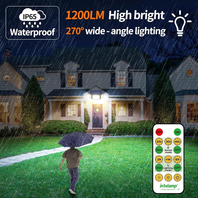intelamp Solar Flood Lights Outdoor Waterproof, 6000mAh 1200LM Solar Powered Dual Motion Sensor LED Lighting Dusk to Dawn Security Floodlight Exterior with Remote for Outside Garden House Yard Porch - Image 2